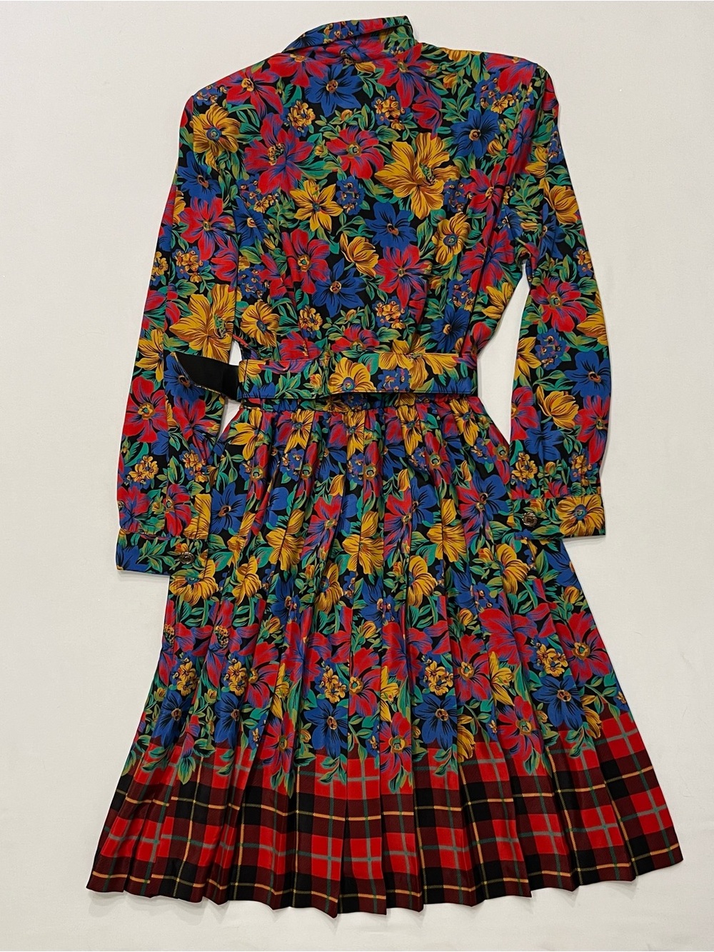 Vintage 80s Chaus Floral Plaid Secretary Dress Sz 10 Maximalist Strong Shoulder - Picture 6 of 10